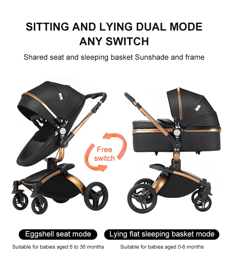 360° Rotating Baby Stroller with Premium PU Seat, Lightweight 3-in-1 Travel System One-Hand Fold & Adjustable Canopy for Newborn