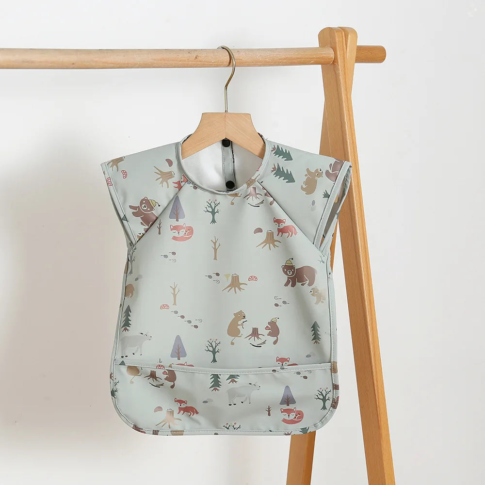 Baby Bibs Kids Toddler Long Sleeve Scarf Pu Waterproof Art Smock Cute Fox Boys Girls Apron Pocket Design Infant Feeding Clothes